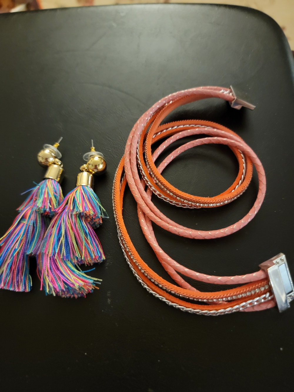 Torrid Pink and Orange Wrap Bracelet with Multicolor Tassel Earrings Earrings